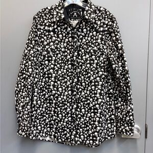 Rock Roll n Soul Skull Western Shirt Men’s Large Black White Snap Button Gothic